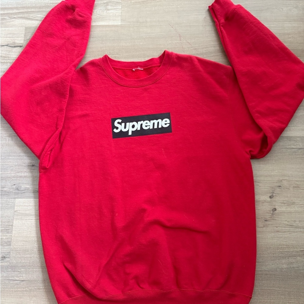 Supreme Red Crewneck Jacket Bold Logo